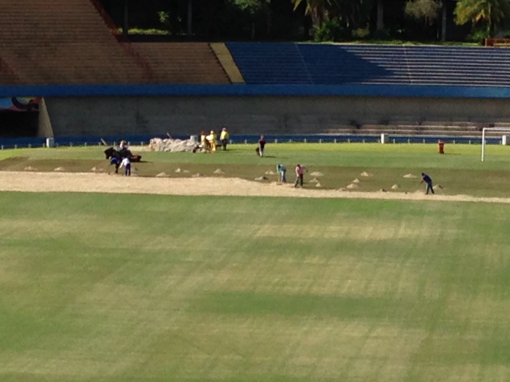 Começou a fase de aeração no processo de revitalizar o gramado do Serra Dourada