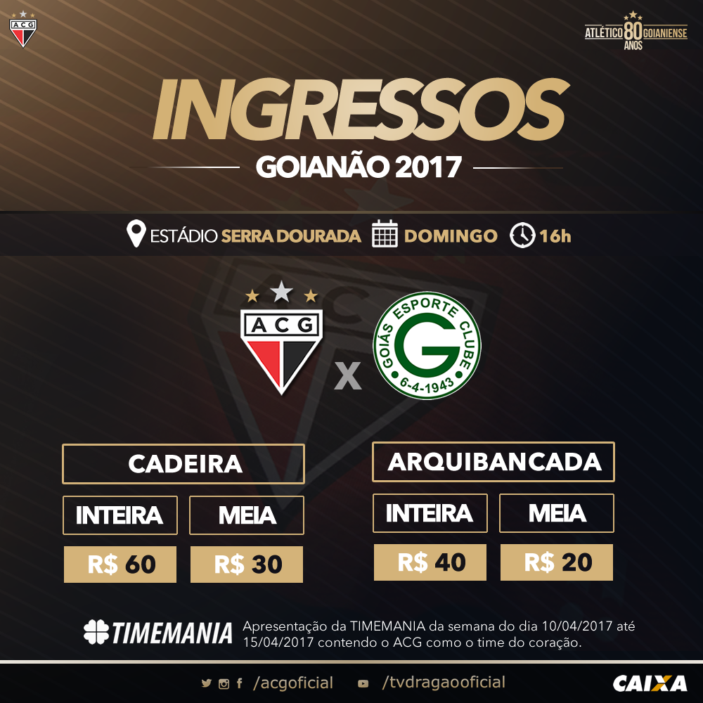 Banner sobre a venda de ingressos para o clássico Atlético x Goiás, semifinal do Goianão 2017